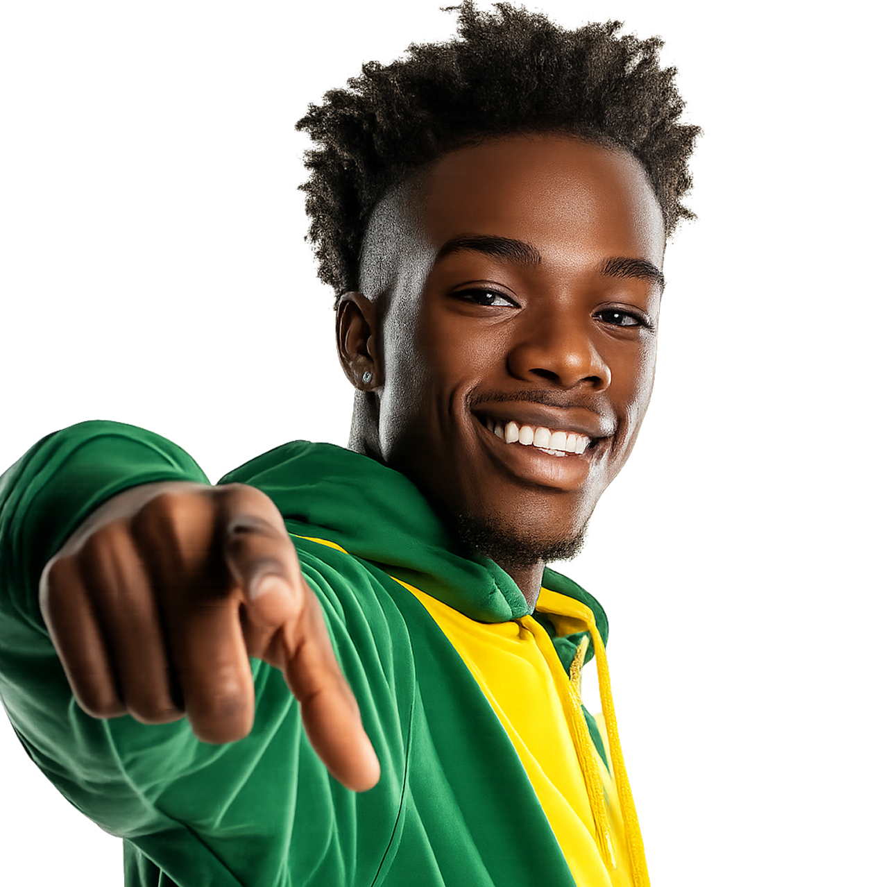 Person wearing yellow and green jersey